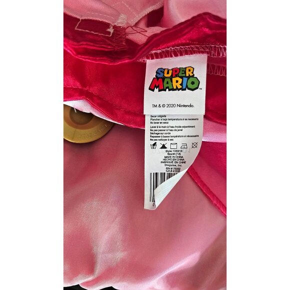 Princess Peach Costume Super Mario Dress Tiara Wand Gloves Earrings Girls 7-8 - Picture 8 of 8